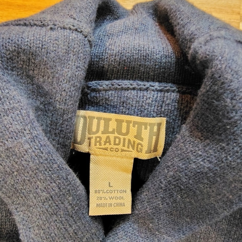 Duluth Trading Sweater Men Large High Neck Infantry Wool Blend Shawl Collar